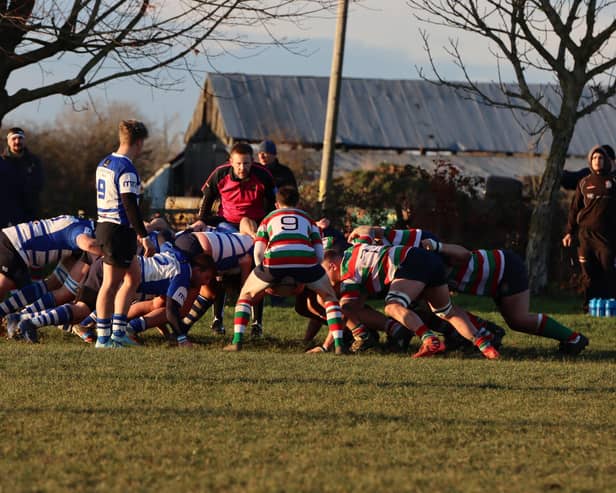 Scrum time for Kettering and Lutterworth in their Regional Two East Midlands clash last weekend. Pictures by George Halfhide