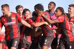 Joy and relief after Nile Ranger tucks away the penalty to sink Cleethorpes Town (Picture: Peter Short)