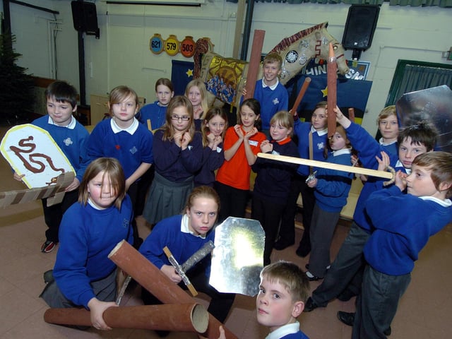 Little Harrowden, Little Harrowden School 'invaded' by pupils from St Mary's Primary School, Burton Latimer, with their Trojan Horse.   December 2010
