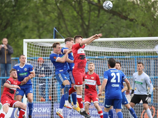 Goalmouth action from the Tameside Stadium