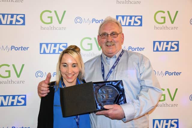 Jemma and Danny Roscoe from NHFT with their MyPorter 'Portering Team of the Year' award