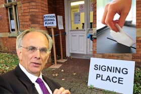 MP Peter Bone and the signing place at The Castle Theatre