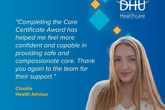 Claudia was delighted to earn her Care Certificate with DHU