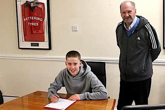 Luca Miller signed a first-team deal with Kettering Town this week. Picture courtesy of Poppies Media