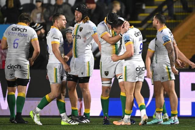 Tom James took the congratulations after winning the penalty that secured Saints a crucial victory at Newcastle (photo by Stu Forster/Getty Images)