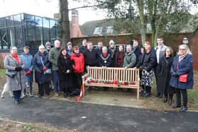 Kettering, bench dedicated to former councillor Mick Scrimshaw - official opening by Mayor of Kettering Keli Watts and Shona Scrimshaw - Mick's widow - and children Abbey and Jess were joined by friends and colleagues