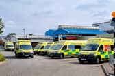 East Midlands Ambulance Service ambulances outside Kettering General Hospital /IMG