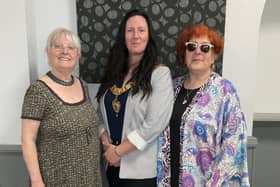 The Eloquent Fold's Phiona Richards (left) and Carole Miles (right) had tea with Corby mayor Leanne Buckingham (centre) to celebrate the positive impact of their work on the local community. Image: Eloquent Fold