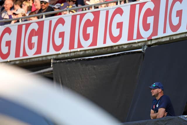 Lonely at the top... Steelbacks director of cricket John Sadler watches his team struggle against Birmingham Bears (Picture: Peter Short)