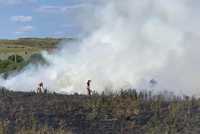Firefighters battle a field fire near Kettering on Thursday (July 7)