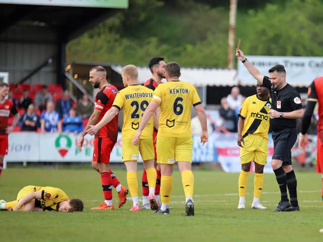 It was a big turning point as Gary Stohrer was sent-off for a second-bookable offence in Kettering Town's damaging 1-0 home defeat to Chester. Pictures by Peter Short