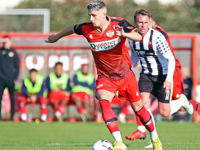 Keaton Ward should be back in the Kettering Town squad for the clash at Bradford (Park Avenue). Picture by Peter Short