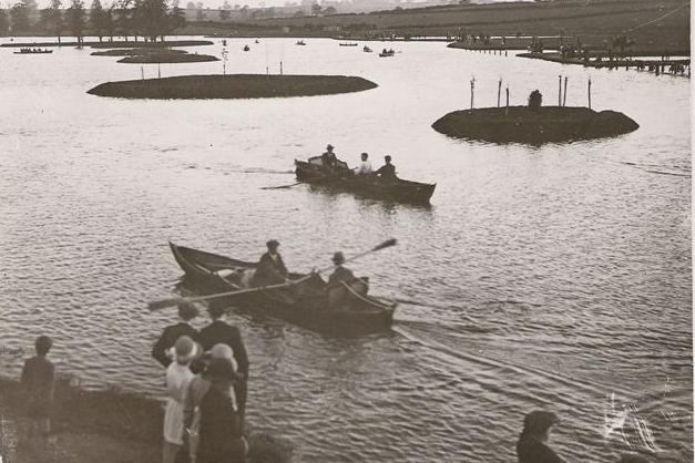 Boating on Wicksteed Park lake in the early days of the iconic park