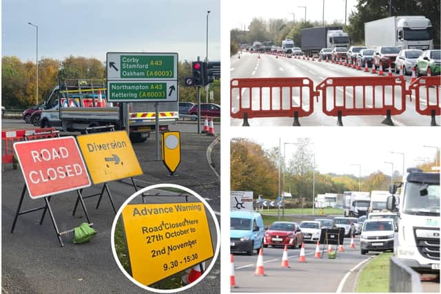 A43 Kettering to Corby road closed between the 'hamburger' roundabout Glendon Road turn and Barford Bridge roundabout/IMG