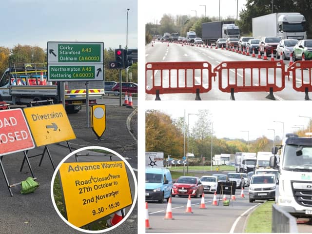 A43 Kettering to Corby road closed between the 'hamburger' roundabout Glendon Road turn and Barford Bridge roundabout/IMG