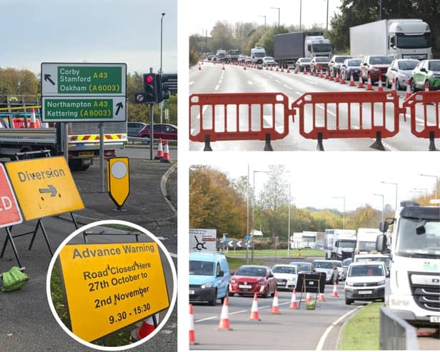 A43 Kettering to Corby road closed between the 'hamburger' roundabout Glendon Road turn and Barford Bridge roundabout/IMG