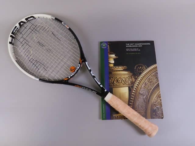 Novak Djokovic's Wimbledon racquet is going under the hammer. Image: Graham Budd Auctions