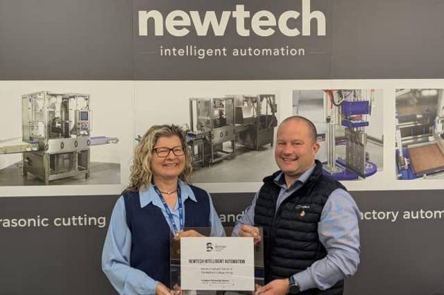 Left to right: Rachel Roberts, Partnership Manager at The Bedford College Group, with Richard Smith, Managing Director at Newtech Intelligent Automation.