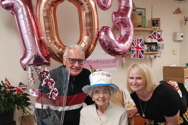 Margaret with one of her sons Bill Tirebuck and Claire Steptoe, who entertained everyone with her beautiful singing in the afternoon