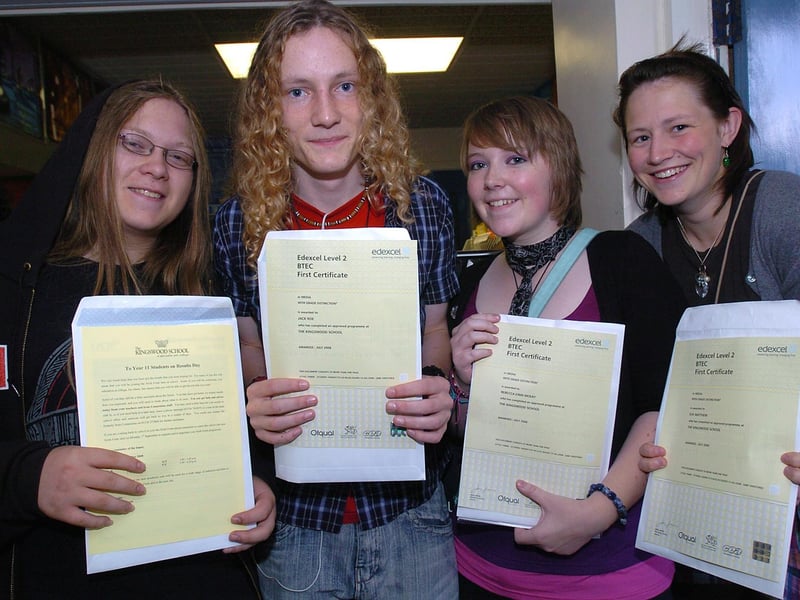 Tony Giles, Jack Roe, Becky McKay and Eve Matthew (all 16), show off their GCSE results in 2008