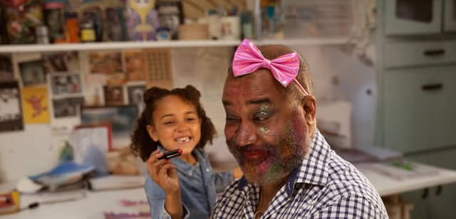 St John Save a Life Dad hairdo by toddler