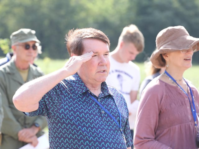 Grafton Underwood US airbase museum volunteers welcome returning veteran and families of base personnel