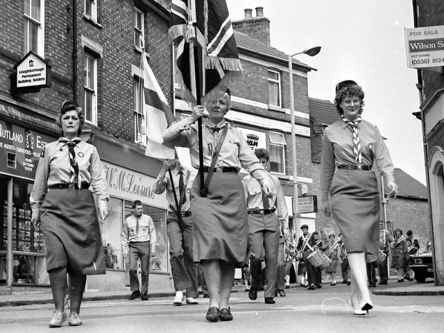 St George’s Day celebrations Kettering 1987 - the parade in Market Street