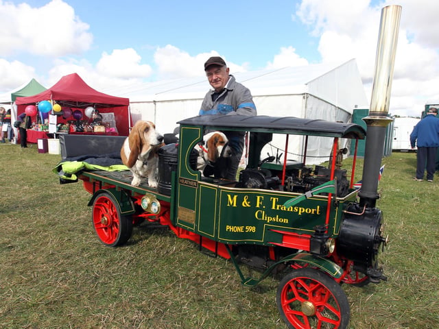 Vintage Rally: Cranford: Kettering Vintage Rally and Steam Fayre, Phil Weston from Clipston with his dogs l-r Molly and Freddie
September 2012