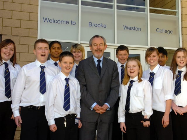 Principal Peter Simpson with students celebrating league table success in 2007