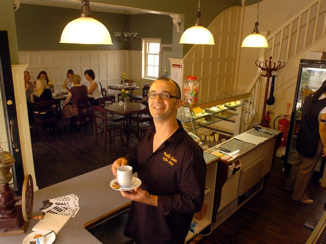 Kettering, Piccadilly Classics new coffee shop opened. Jose Manaca  in his new shop - June 2008