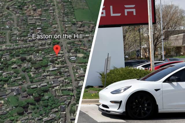 The Tesla took out power to Easton-on-the-Hill after crashing on the A43. Image: Getty / Google