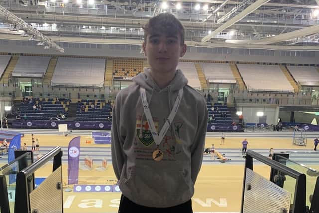 Sammy Lok, 15, taking the bronze medal for the U17 Boys Scottish National combined events championships in Glasgow