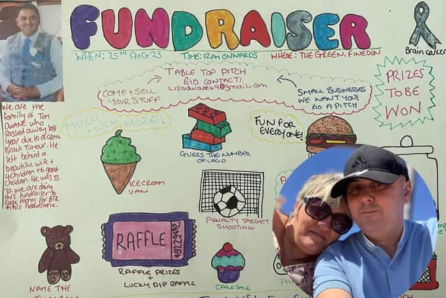 Lisa Dwane will host a fundraiser for Brain Tumour Research after husband Tom (inset) passed away from the condition in September 2022