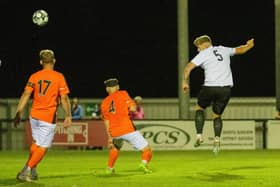 Carter Widdowson heads home Corby's consolation (Picture: Jim Darrah)