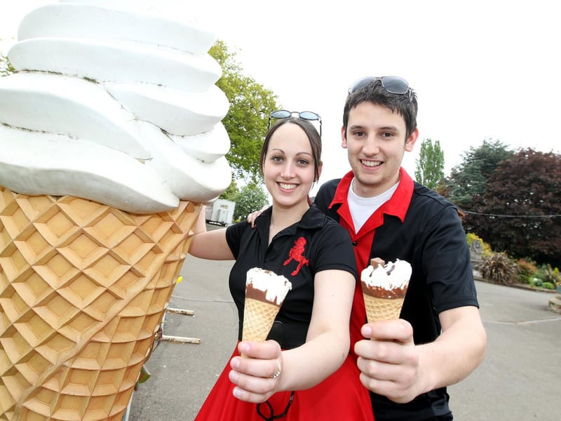 Ice creams at the ready ahead of a schorching weekend in May 2010. Pictured are staff members Frankie Weston and Jonny Griffiths.