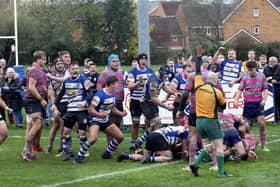 Shane Ling's late try ultimately proved to be in vain as Kettering lost 22-19 to Olney at Waverley Road. Pictures by Glyn Dobbs