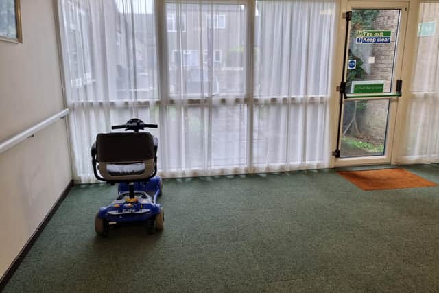Scooters have been stored in areas off corridors