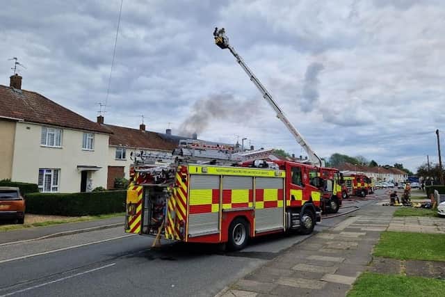 Firefighters at the house fire in Shetland Way, Corby