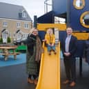 L-R: Laura Nunn and her daughter - residents at Weldon Park, Sean Barratt - Technical Director at Persimmon Homes North Midlands, Cllr Angela Page - Chair of Weldon Parish Council