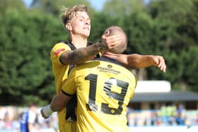 Eddie Panter celebrates scoring his second goal at Matlock (Picture: Peter Short)