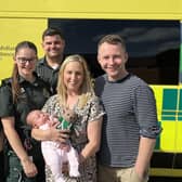 Becky Smithson of Thrapston with the ambulance crews who helped deliver baby Imogen