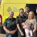 Becky Smithson of Thrapston with the ambulance crews who helped deliver baby Imogen