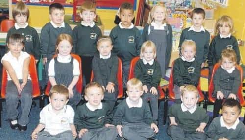 Reece and his classmates on their very first day at Corby Old Village Primary 12 years ago