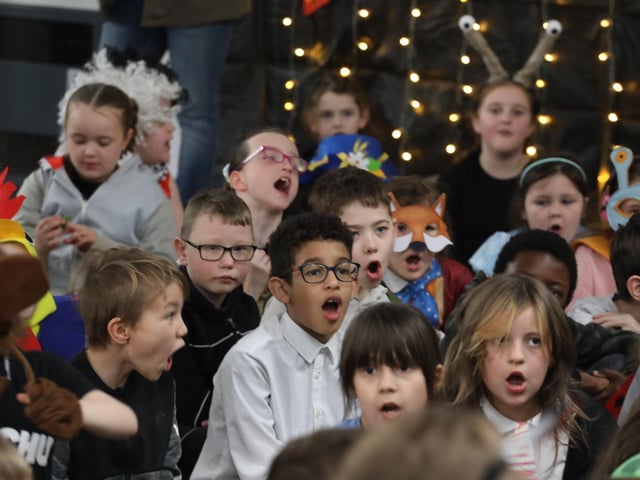Children and staff at Kingswood Primary Academy on World Book Day