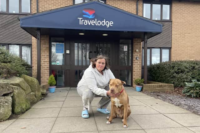 Stephanie Kiteley, who was made homeless after a fire caused extensive damage to her Rushden home, has been living in the Travelodge for weeks and doesn't know when she'll find a new home
