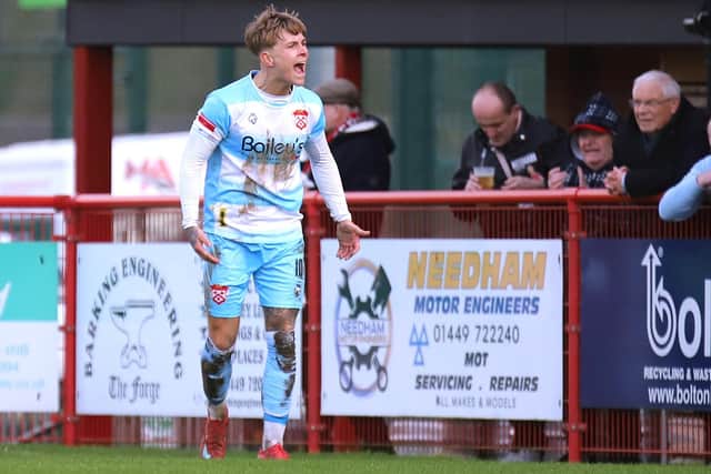 Eddie Panter celebrates firing Kettering into a 2-1 lead (Picture: Peter Short)