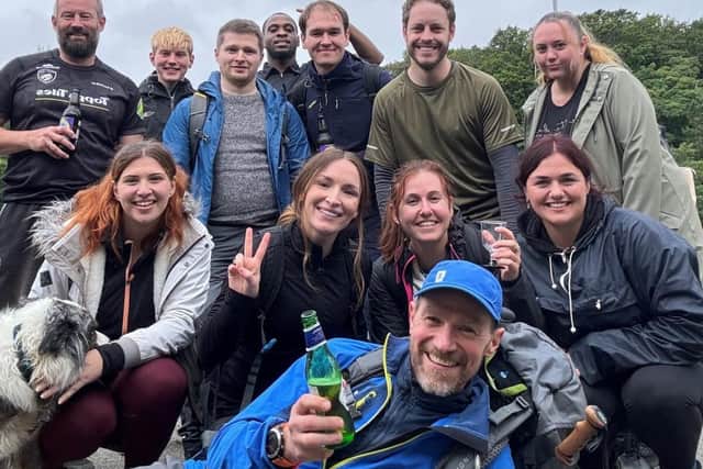 A well deserved celebration at the end of a long hike.