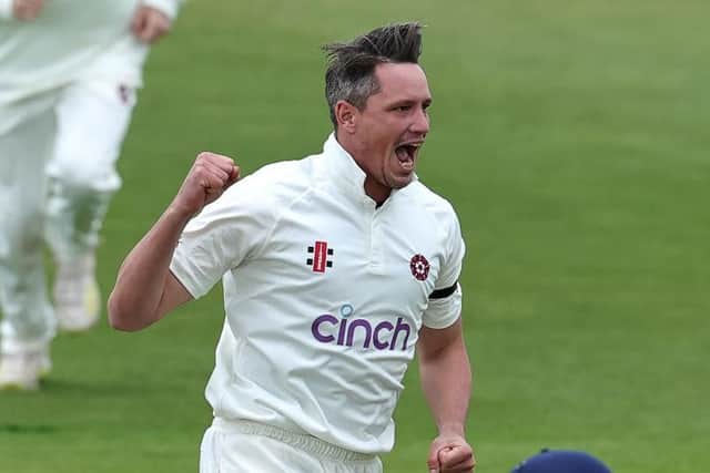 Chris Tremain celebrates after dismissing Glamorgan's Zain-ul-Hassan (Photo by David Rogers/Getty Images)