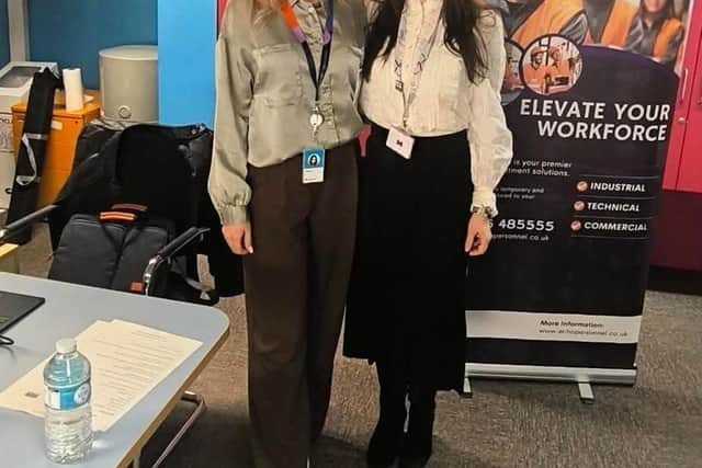 Our Employer adviser at Wellingborough Stefania Cosa and Ioana-Bianca Vlad from Microsoft at Wellingborough Jobcentre's Career Fair