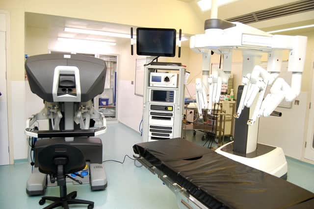 The robot in situ in an operating theatre at NGH